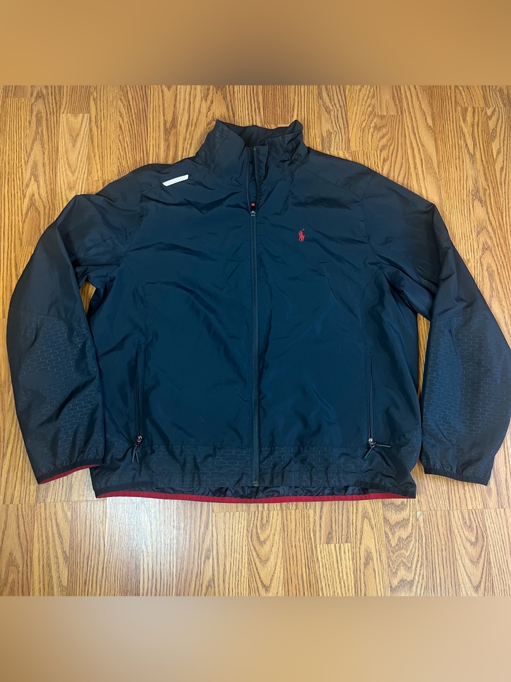 Polo Ralph Lauren Windbreaker Jacket Mens XXL Black Red Pony Full Zip Reflective